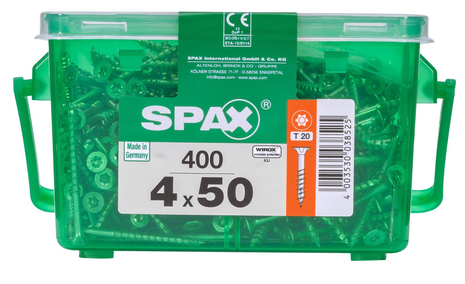 PLANA SPAX T-STAR PLUS T20 WIROX CAJA DE PLÁSTICO CON ASA S 400 UD.