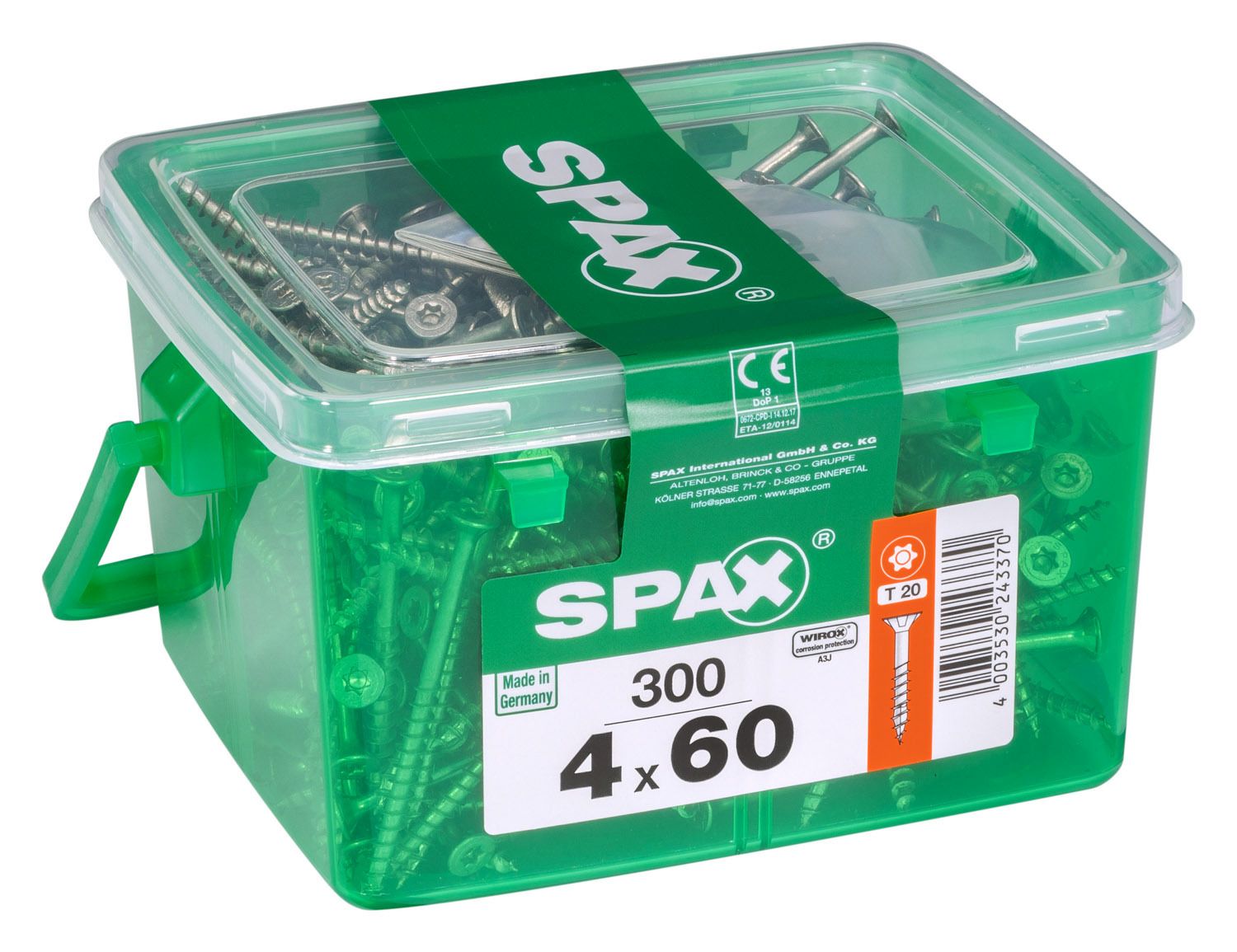 PLANA SPAX T-STAR PLUS T20 WIROX CAJA DE PLÁSTICO CON ASA S 300 UD.