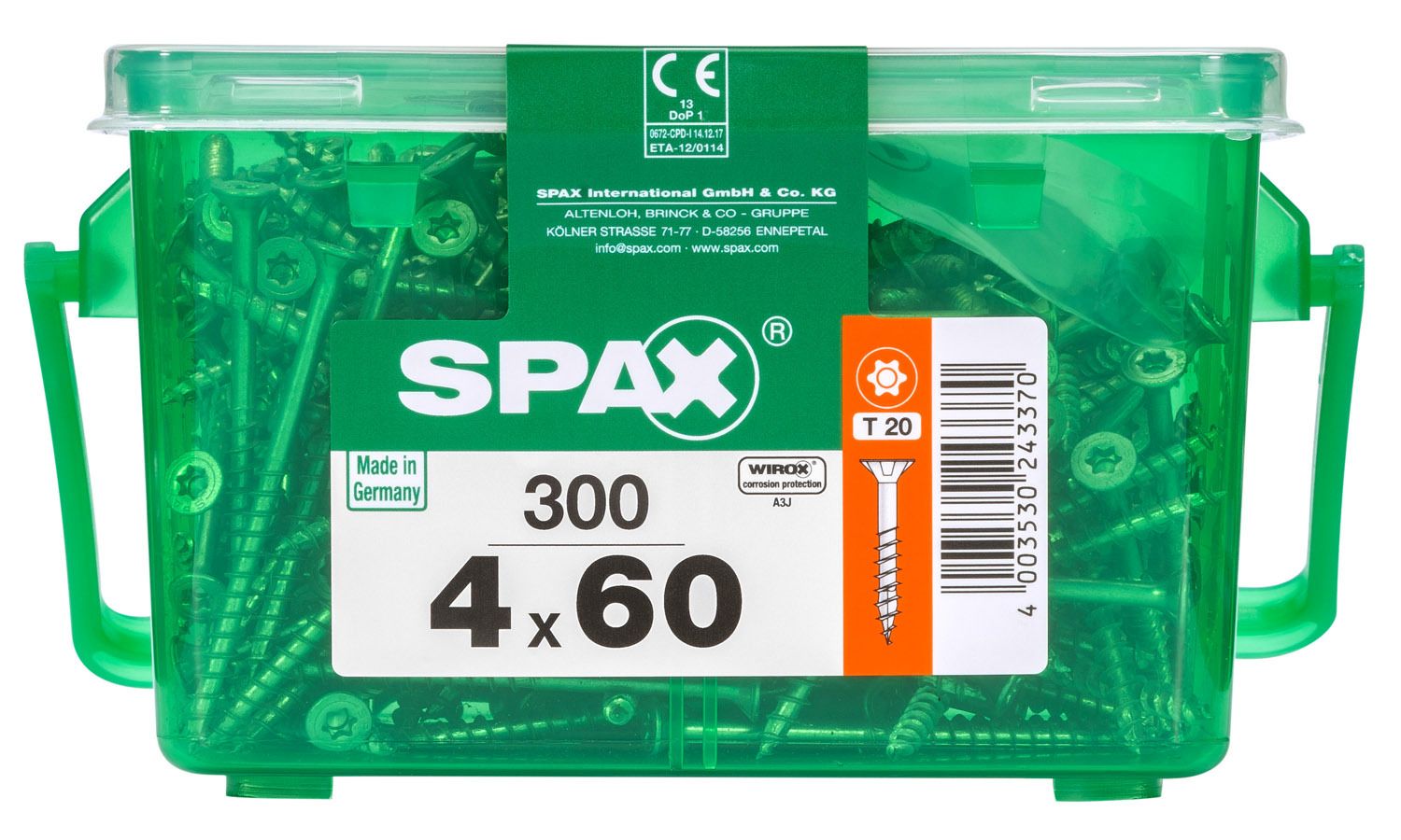 PLANA SPAX T-STAR PLUS T20 WIROX CAJA DE PLÁSTICO CON ASA S 300 UD.