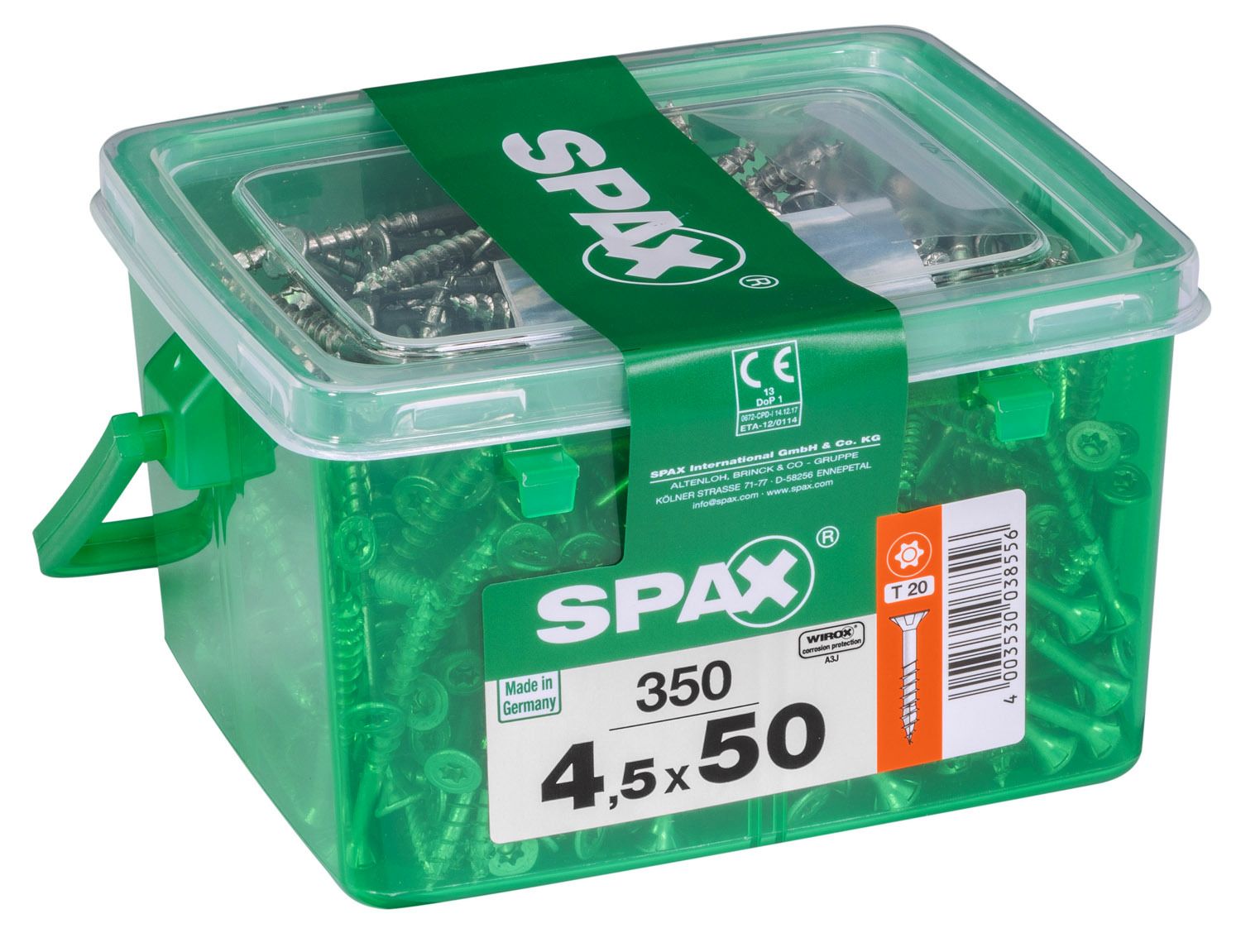PLANA SPAX T-STAR PLUS T20 WIROX CAJA DE PLÁSTICO CON ASA S 350 UD.