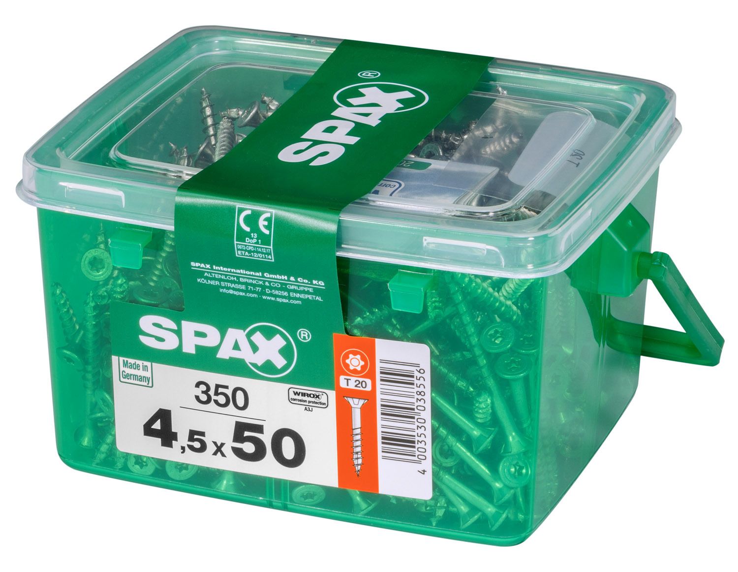 PLANA SPAX T-STAR PLUS T20 WIROX CAJA DE PLÁSTICO CON ASA S 350 UD.