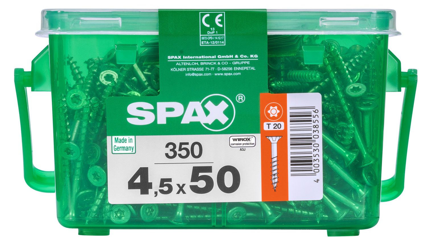 PLANA SPAX T-STAR PLUS T20 WIROX CAJA DE PLÁSTICO CON ASA S 350 UD.