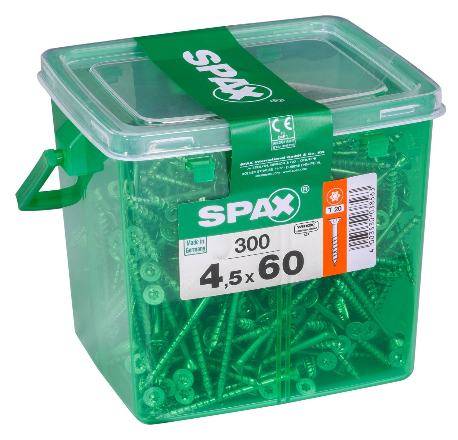 PLANA SPAX T-STAR PLUS T20 WIROX CAJA DE PLÁSTICO CON ASA M 300 UD.