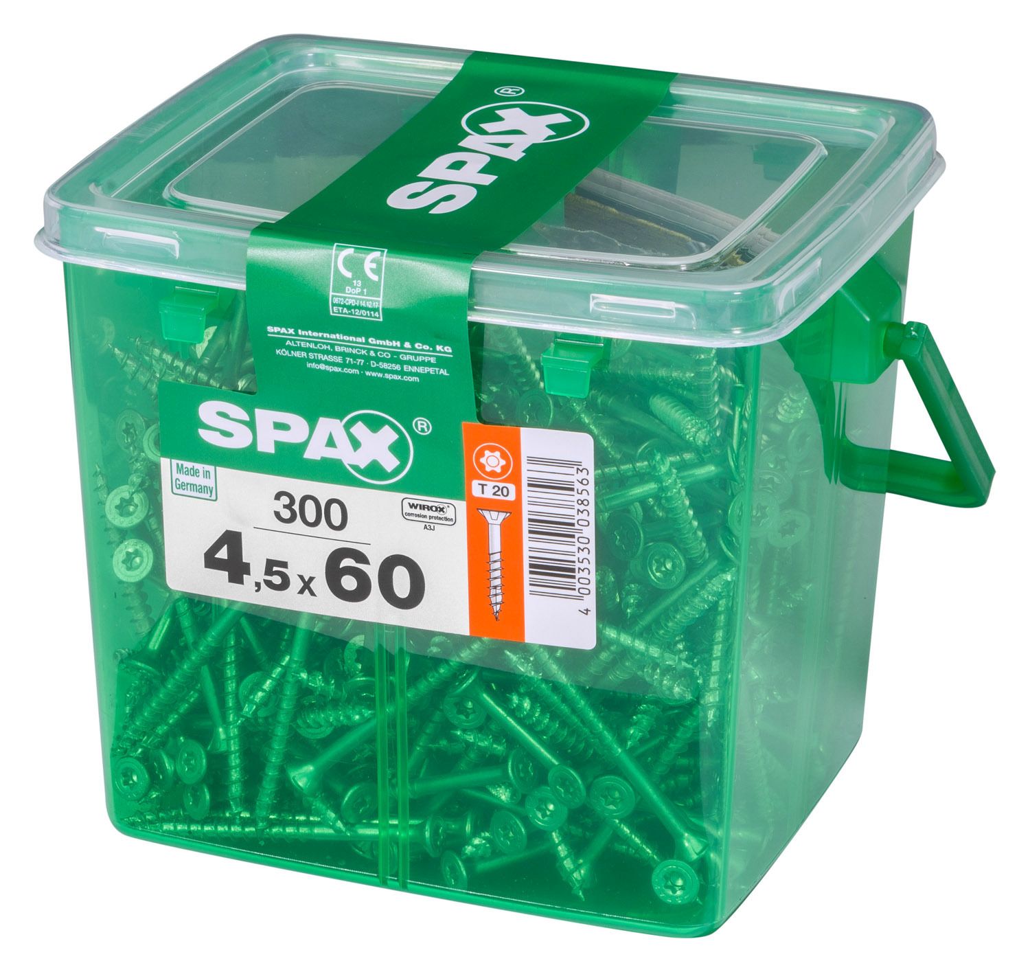 PLANA SPAX T-STAR PLUS T20 WIROX CAJA DE PLÁSTICO CON ASA M 300 UD.