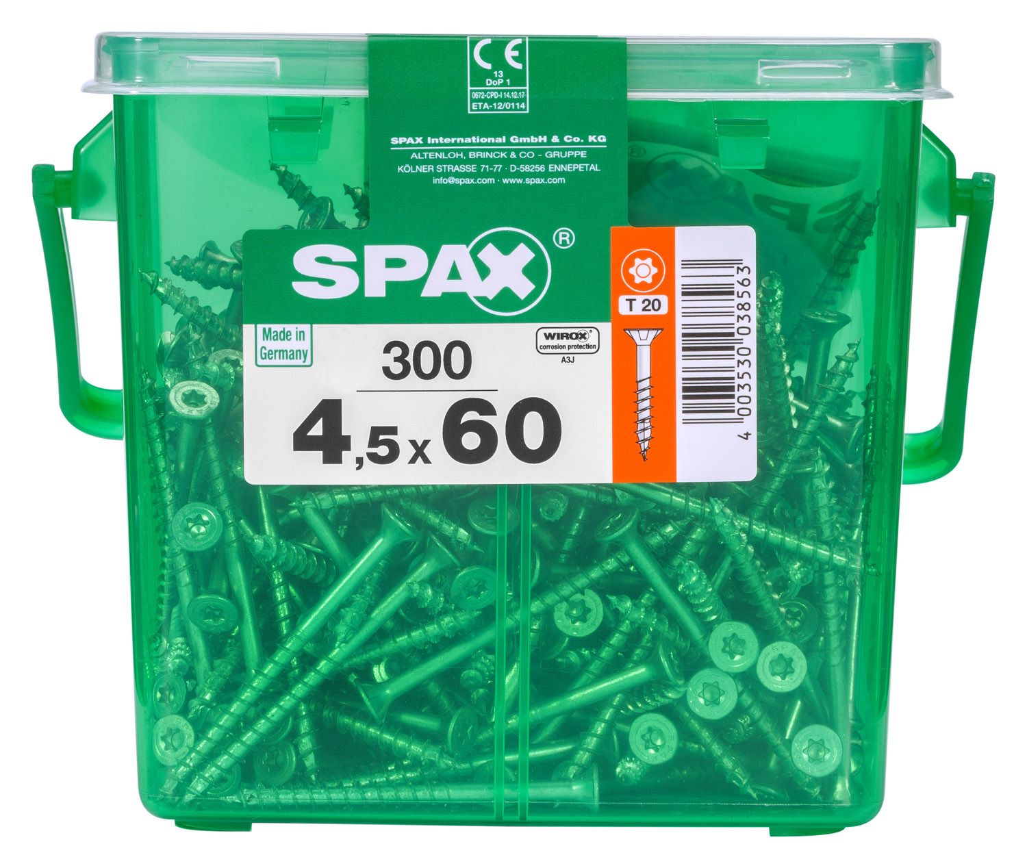 PLANA SPAX T-STAR PLUS T20 WIROX CAJA DE PLÁSTICO CON ASA M 300 UD.