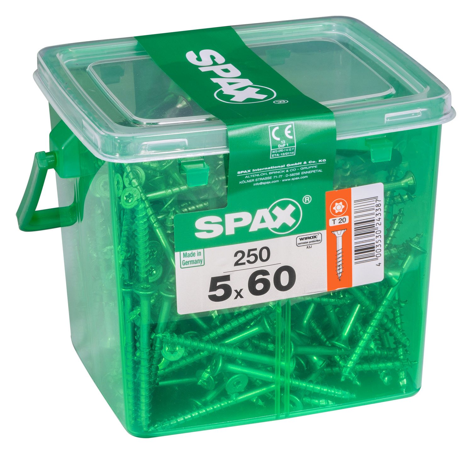 PLANA SPAX T-STAR PLUS T20 WIROX CAJA DE PLÁSTICO CON ASA M 250 UD.