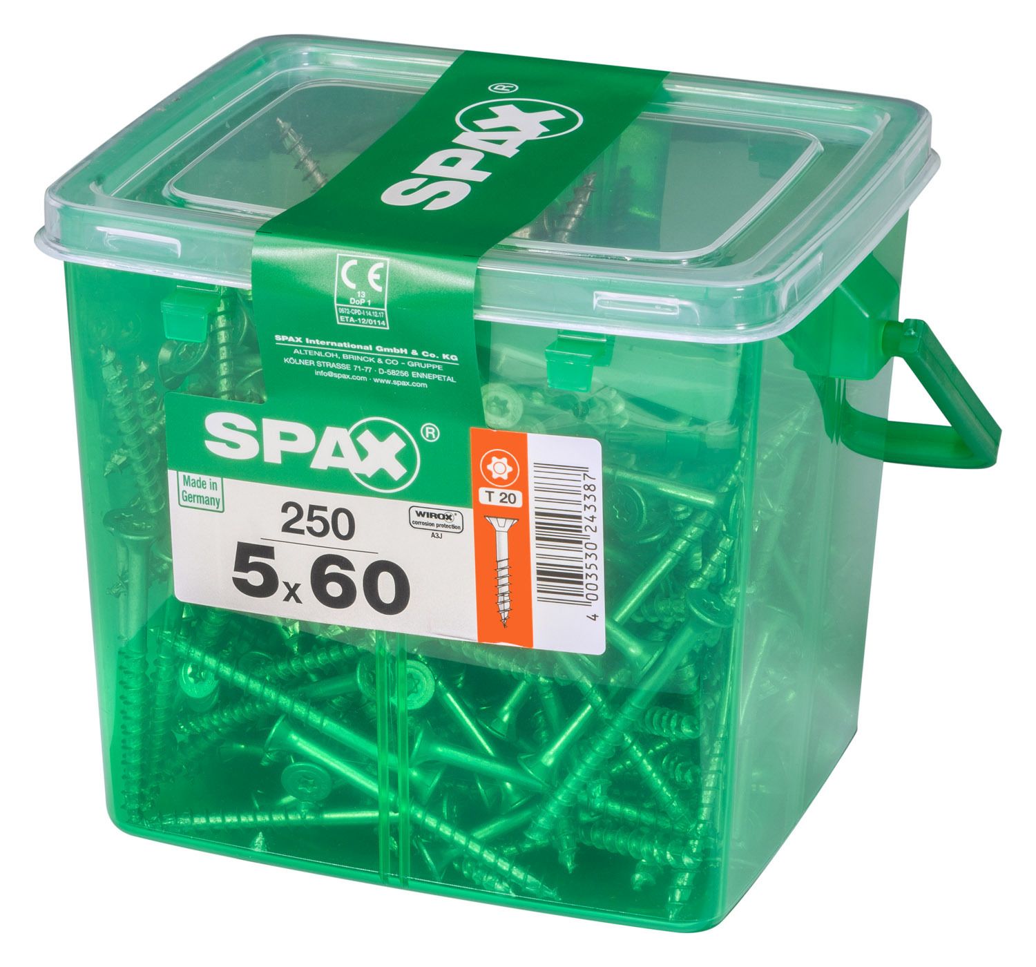 PLANA SPAX T-STAR PLUS T20 WIROX CAJA DE PLÁSTICO CON ASA M 250 UD.