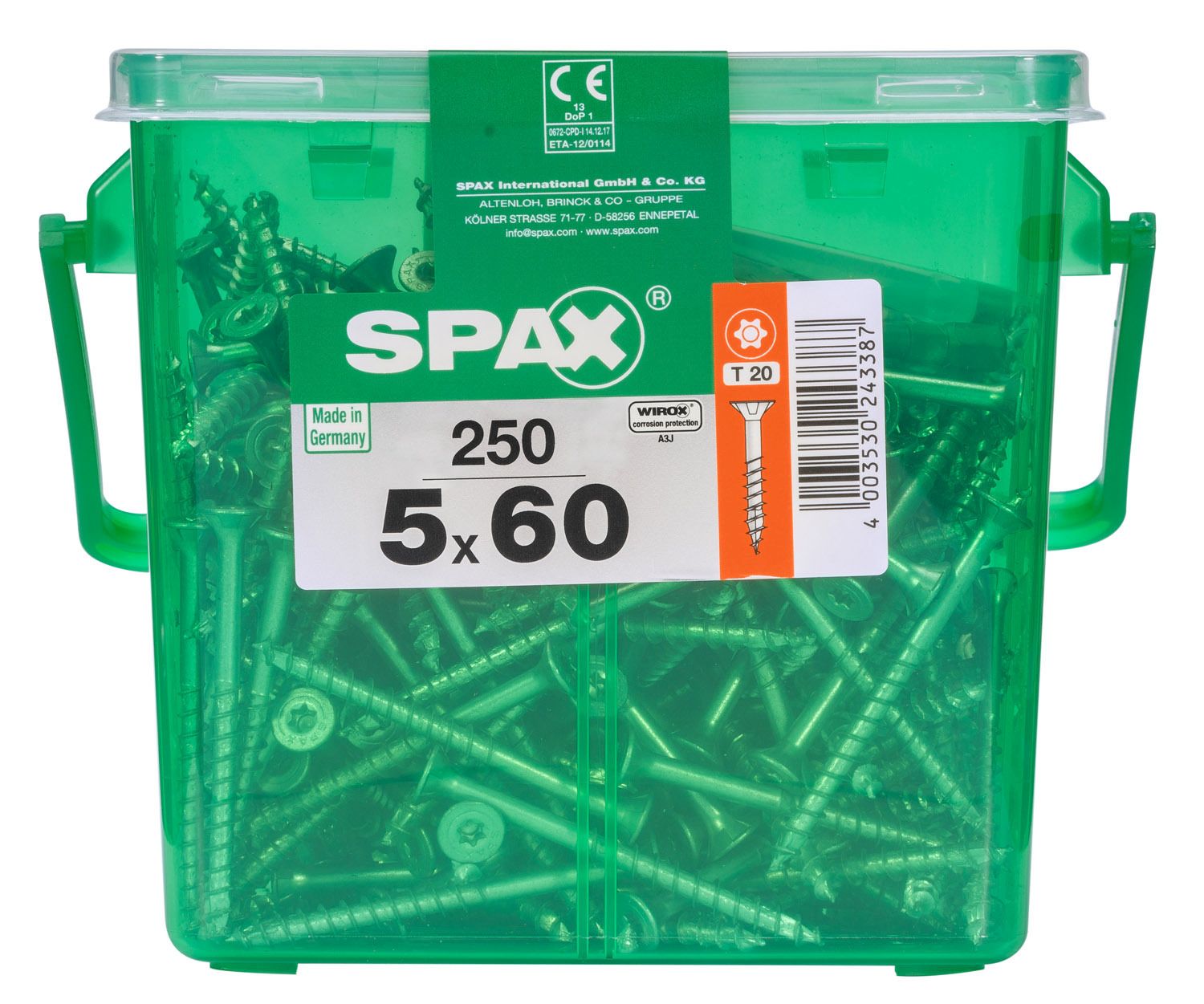 PLANA SPAX T-STAR PLUS T20 WIROX CAJA DE PLÁSTICO CON ASA M 250 UD.