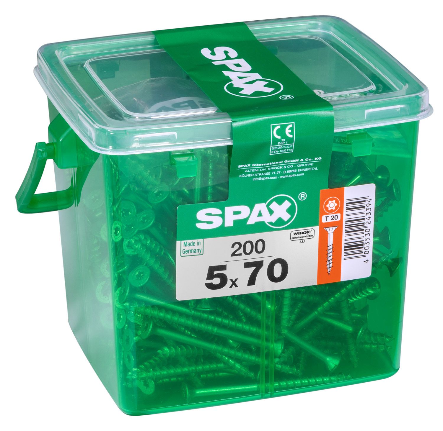 PLANA SPAX T-STAR PLUS T20 WIROX CAJA DE PLÁSTICO CON ASA M 200 UD.