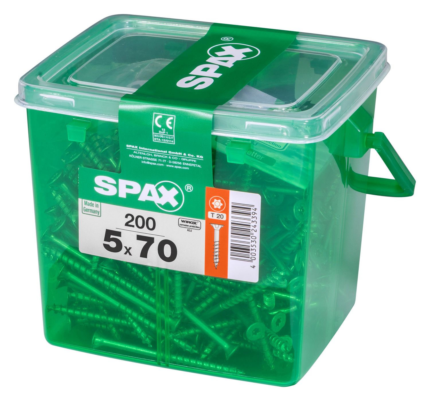 PLANA SPAX T-STAR PLUS T20 WIROX CAJA DE PLÁSTICO CON ASA M 200 UD.
