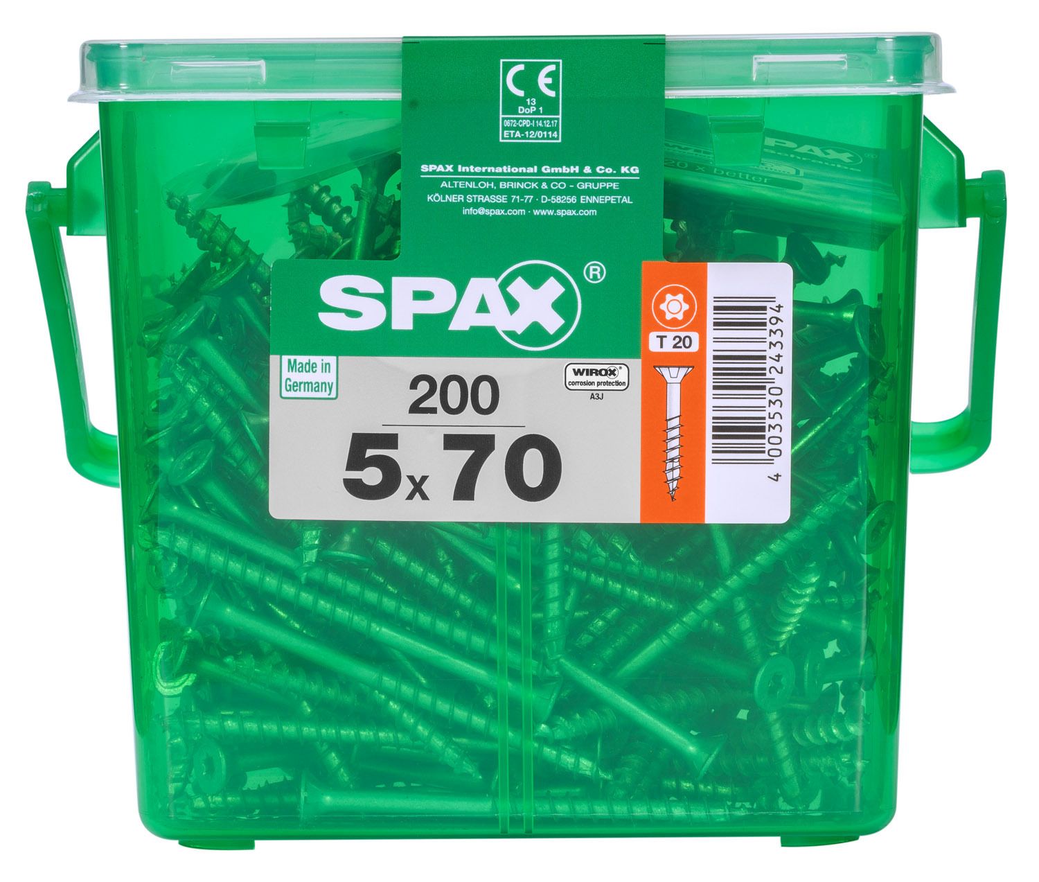 PLANA SPAX T-STAR PLUS T20 WIROX CAJA DE PLÁSTICO CON ASA M 200 UD.