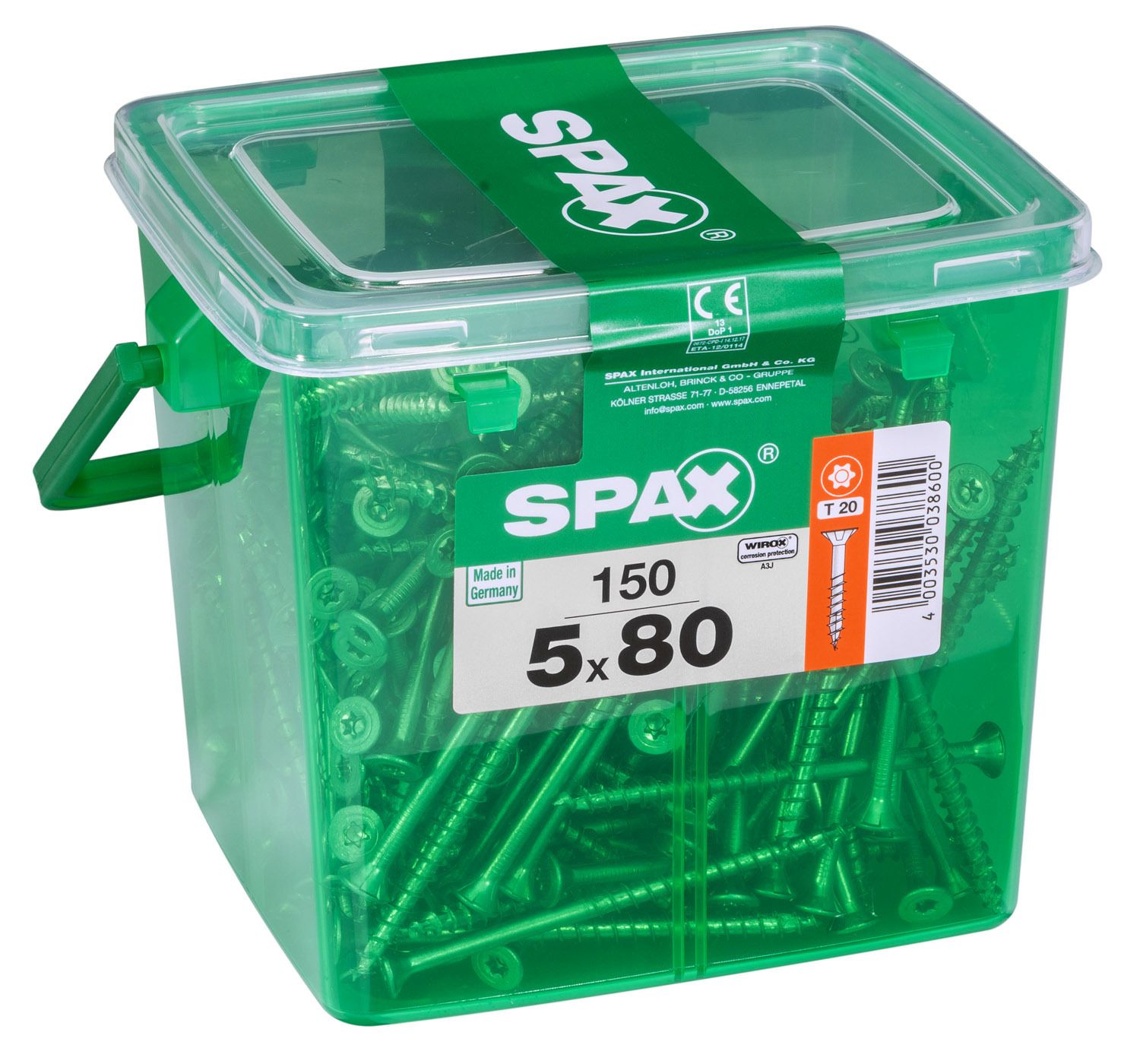 PLANA SPAX T-STAR PLUS T20 WIROX CAJA DE PLÁSTICO CON ASA M 150 UD.