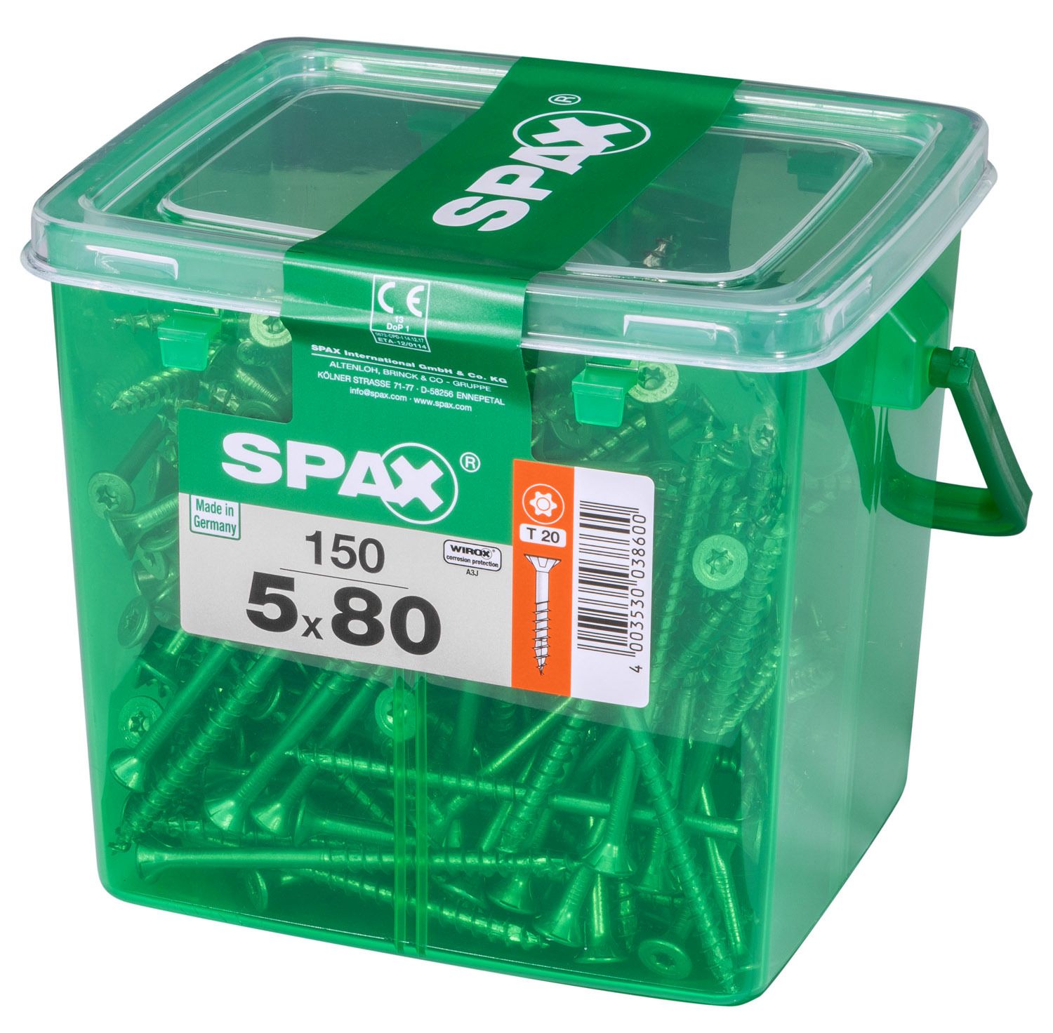 PLANA SPAX T-STAR PLUS T20 WIROX CAJA DE PLÁSTICO CON ASA M 150 UD.