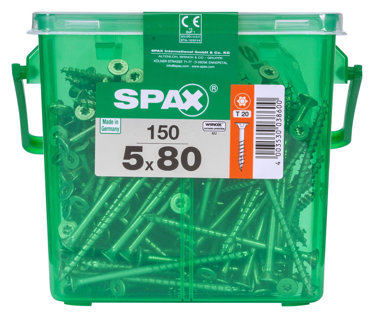 PLANA SPAX T-STAR PLUS T20 WIROX CAJA DE PLÁSTICO CON ASA M 150 UD.