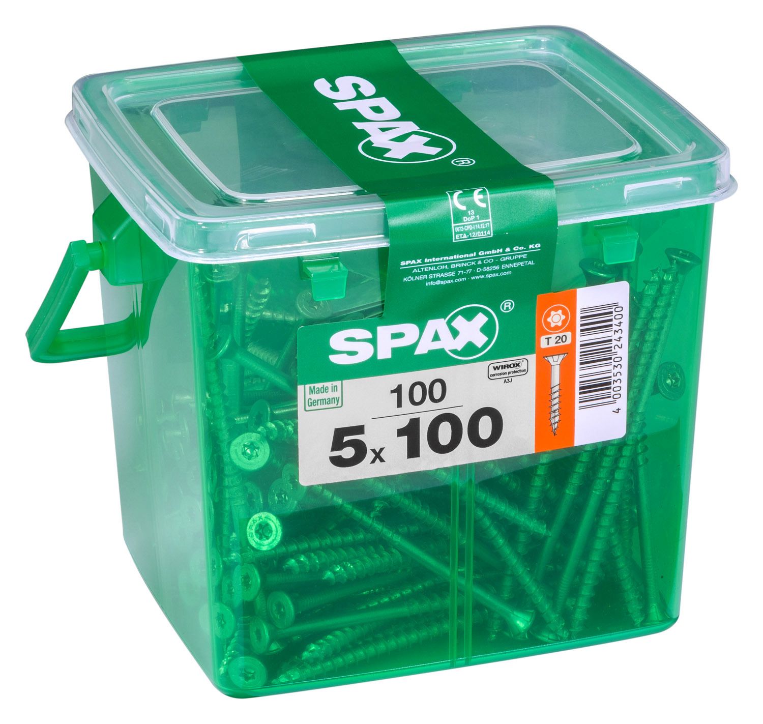 PLANA SPAX T-STAR PLUS T20 WIROX CAJA DE PLÁSTICO CON ASA M 100 UD.