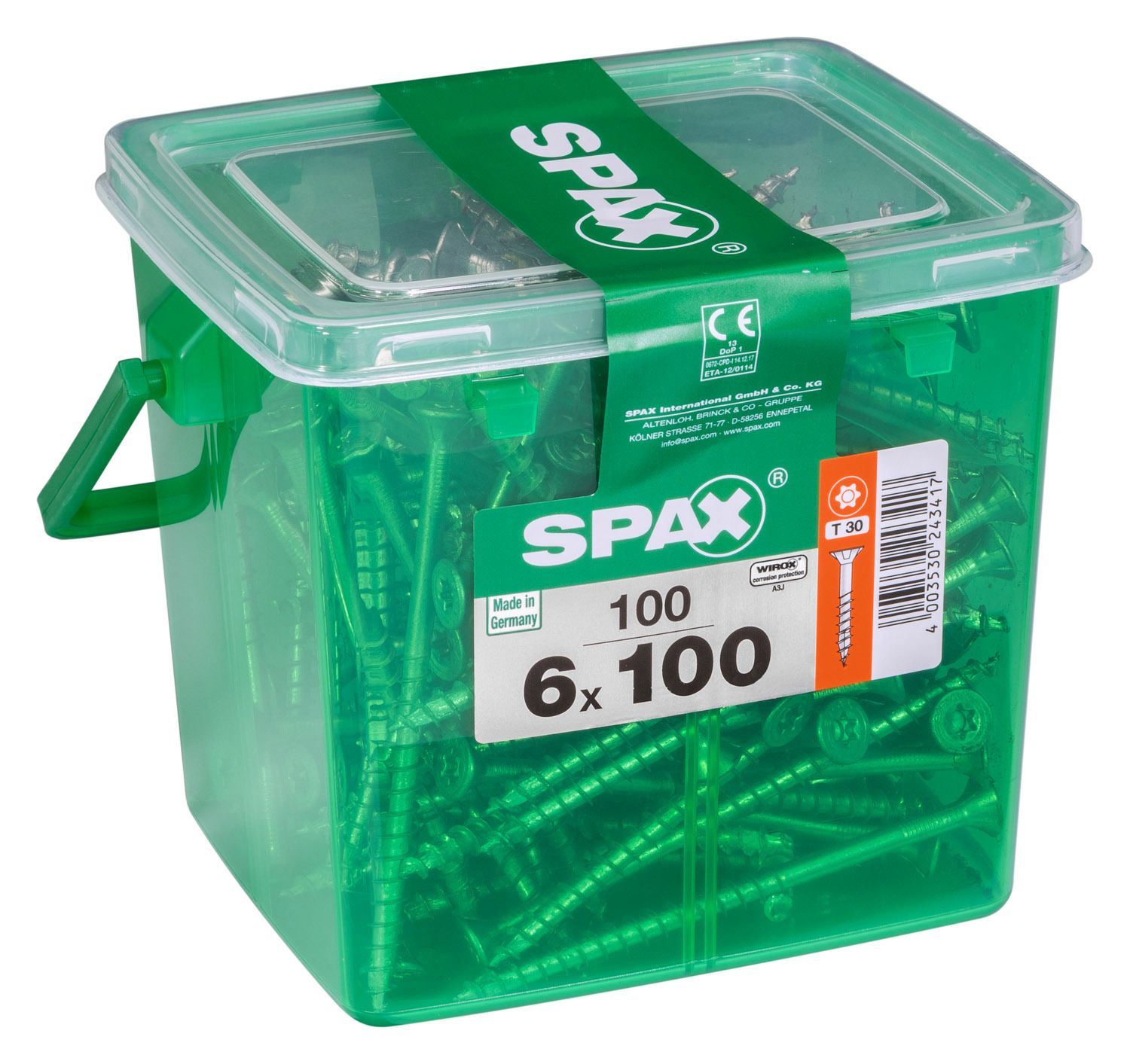 PLANA SPAX T-STAR PLUS T30 WIROX CAJA DE PLÁSTICO CON ASA M 100 UD.