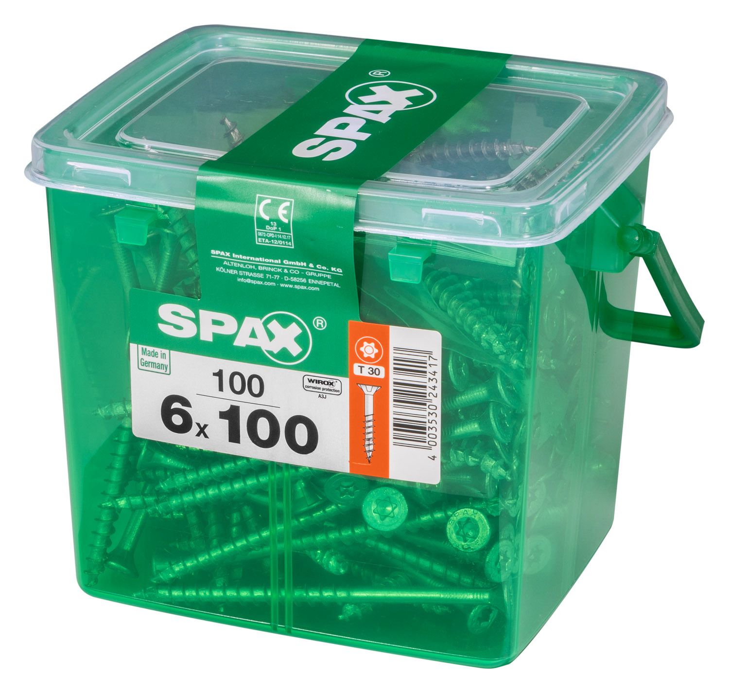 PLANA SPAX T-STAR PLUS T30 WIROX CAJA DE PLÁSTICO CON ASA M 100 UD.