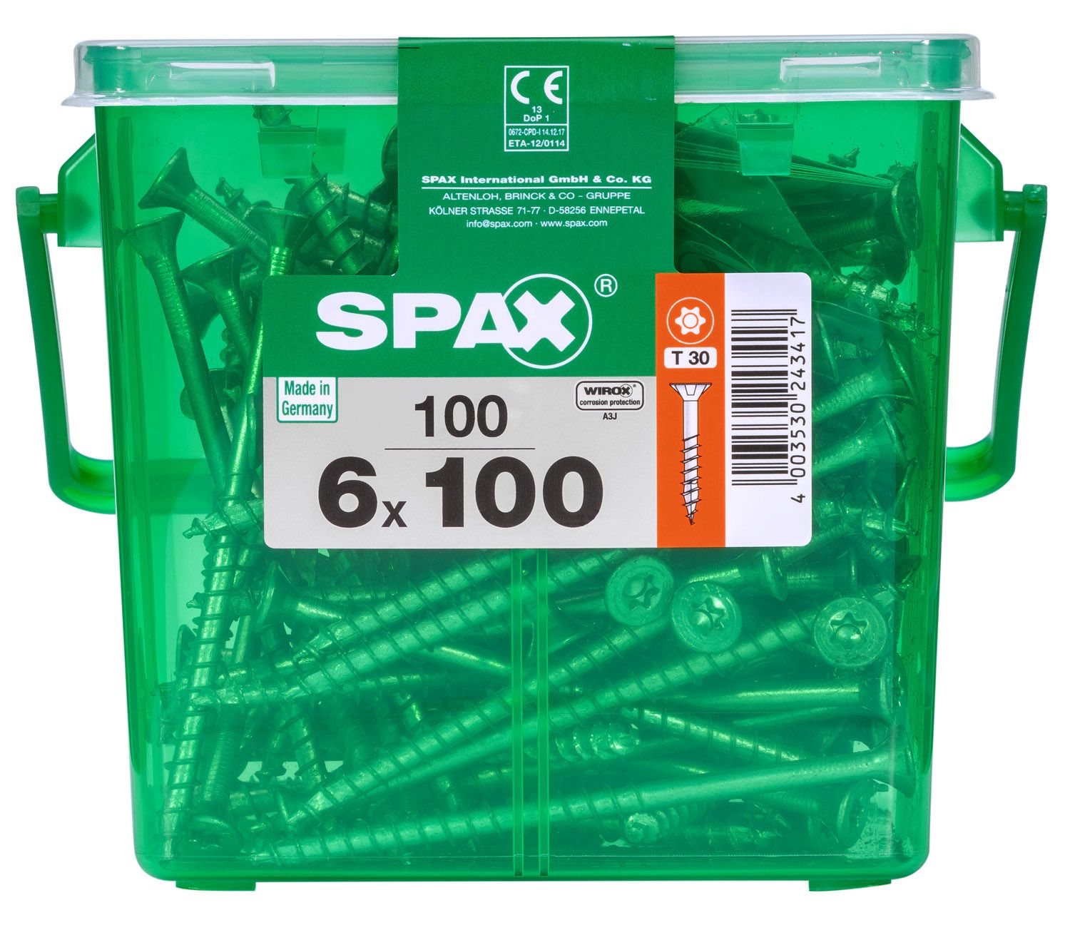 PLANA SPAX T-STAR PLUS T30 WIROX CAJA DE PLÁSTICO CON ASA M 100 UD.