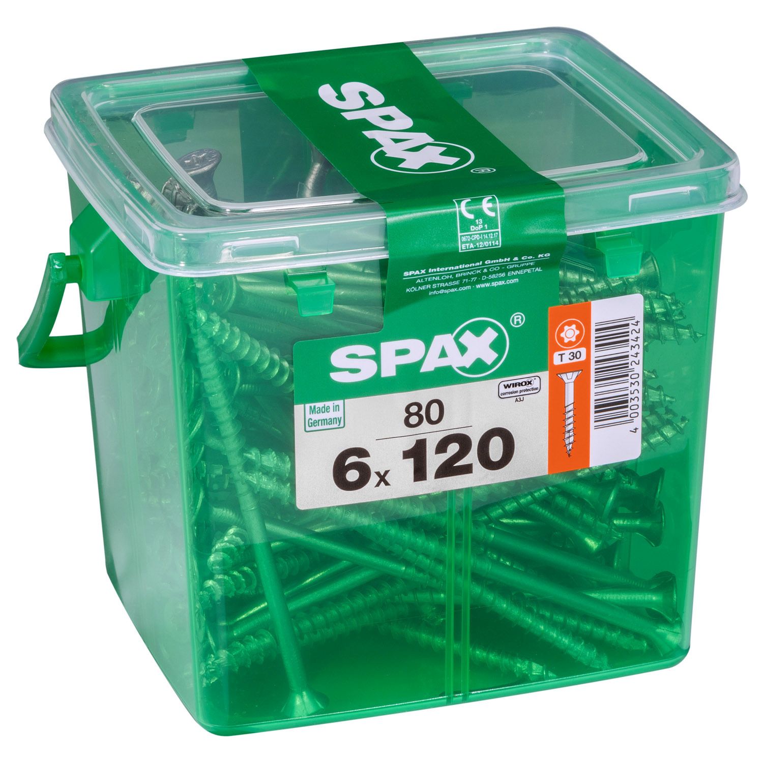 PLANA SPAX T-STAR PLUS T30 WIROX CAJA DE PLÁSTICO CON ASA M 80 UD.