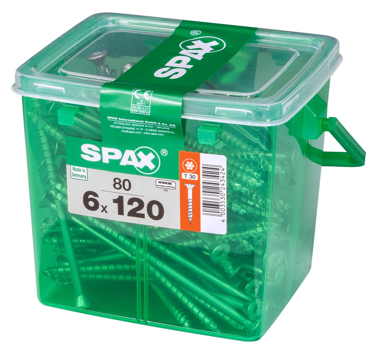 PLANA SPAX T-STAR PLUS T30 WIROX CAJA DE PLÁSTICO CON ASA M 80 UD.