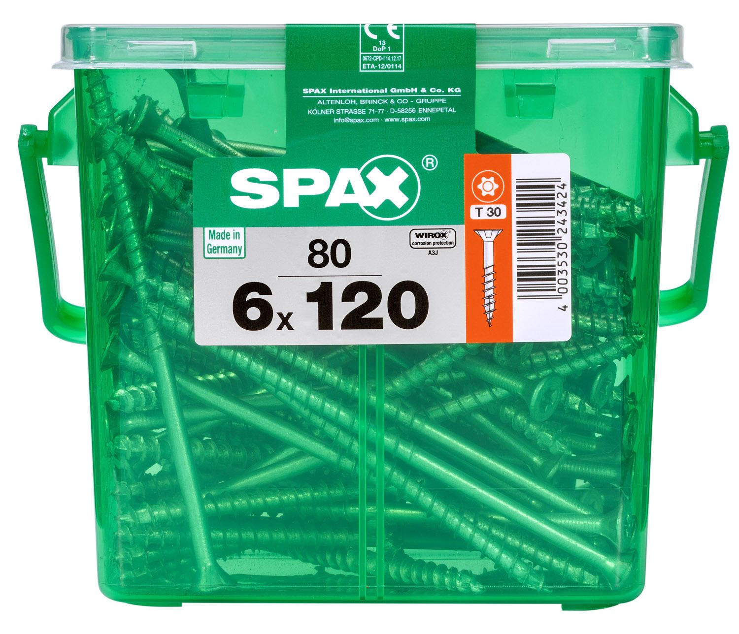 PLANA SPAX T-STAR PLUS T30 WIROX CAJA DE PLÁSTICO CON ASA M 80 UD.
