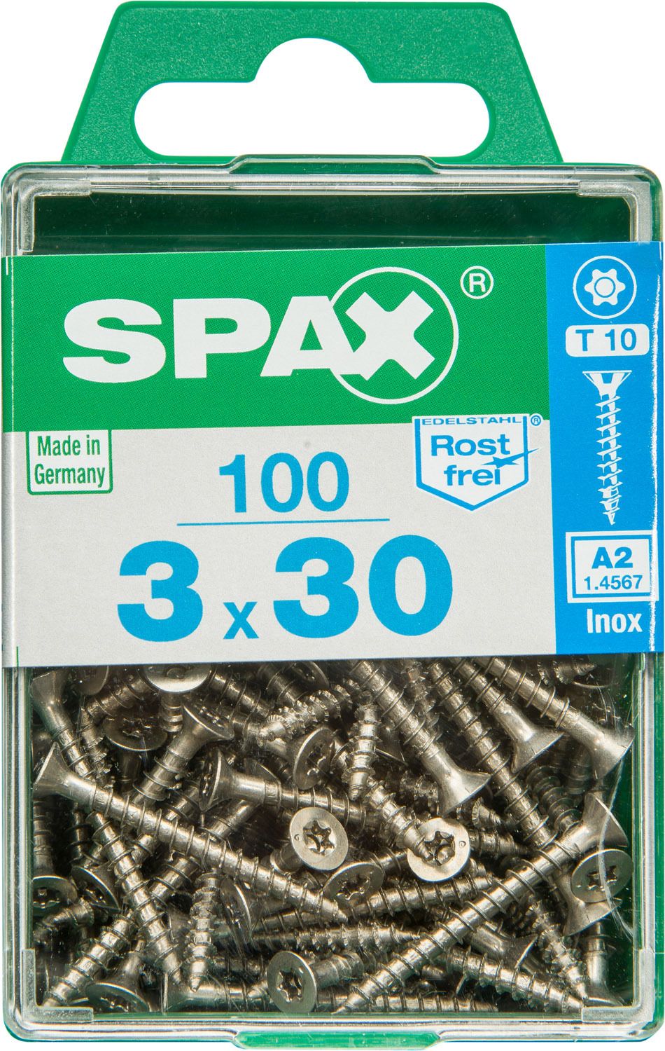 PLANA SPAX T-STAR PLUS T10 A2 INOXIDABLE M 100 UD.