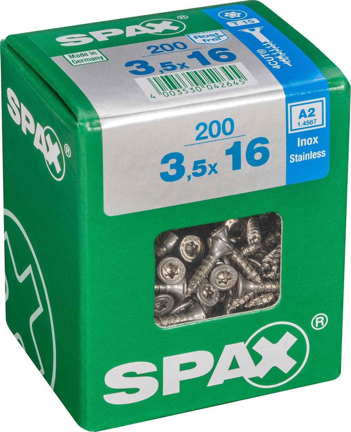 PLANA SPAX T-STAR PLUS T15 A2 INOXIDABLE L 200 UD.