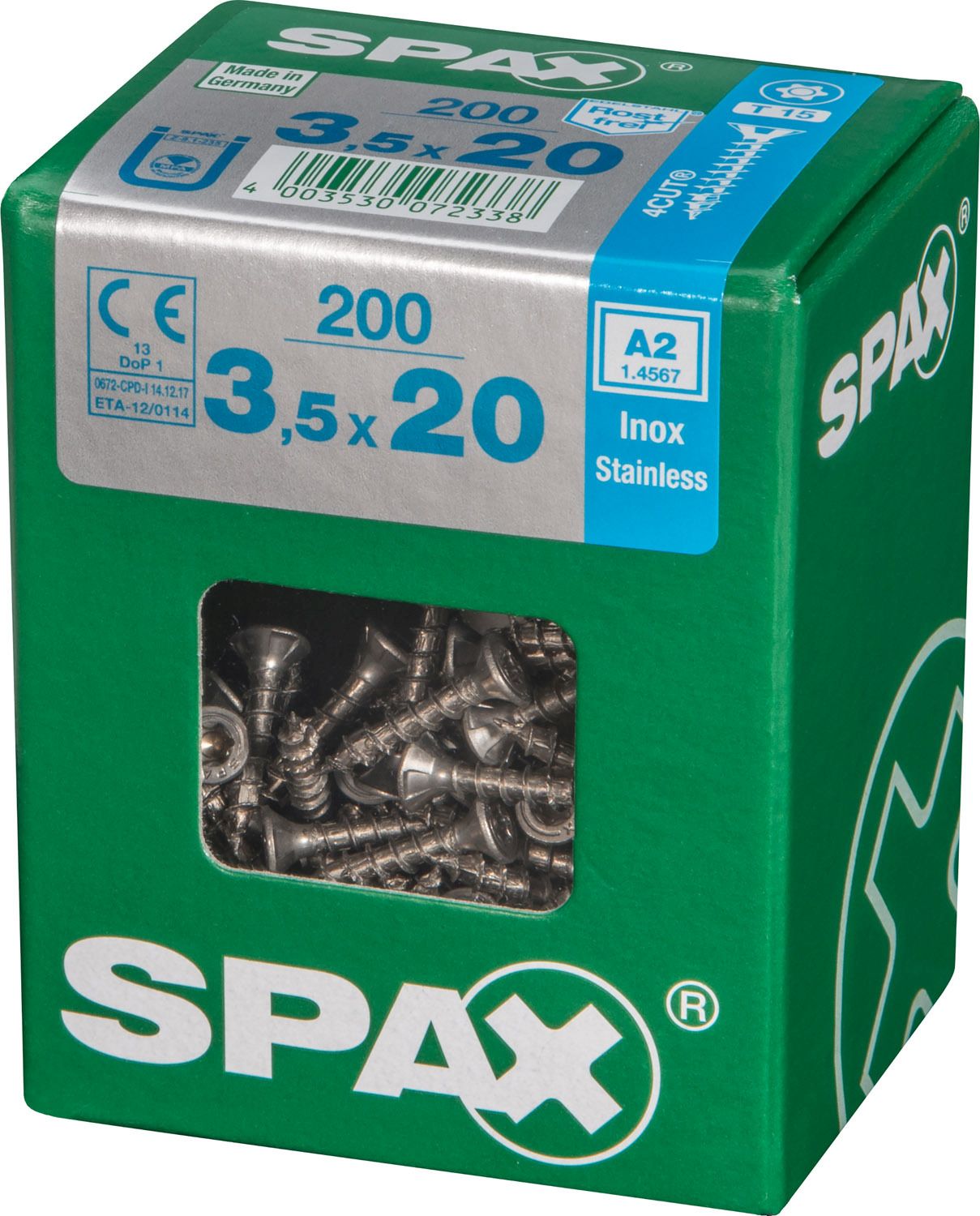 PLANA SPAX T-STAR PLUS T15 A2 INOXIDABLE L 200 UD.