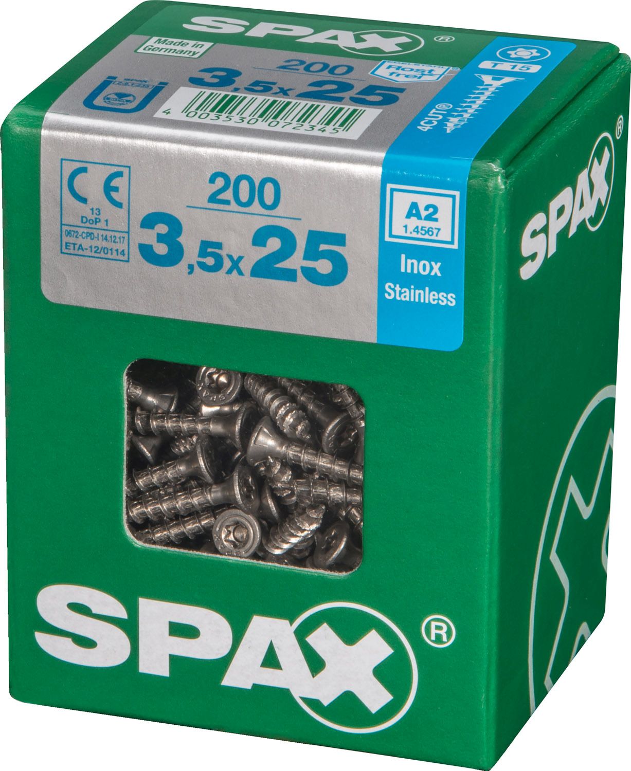 PLANA SPAX T-STAR PLUS T15 A2 INOXIDABLE L 200 UD.