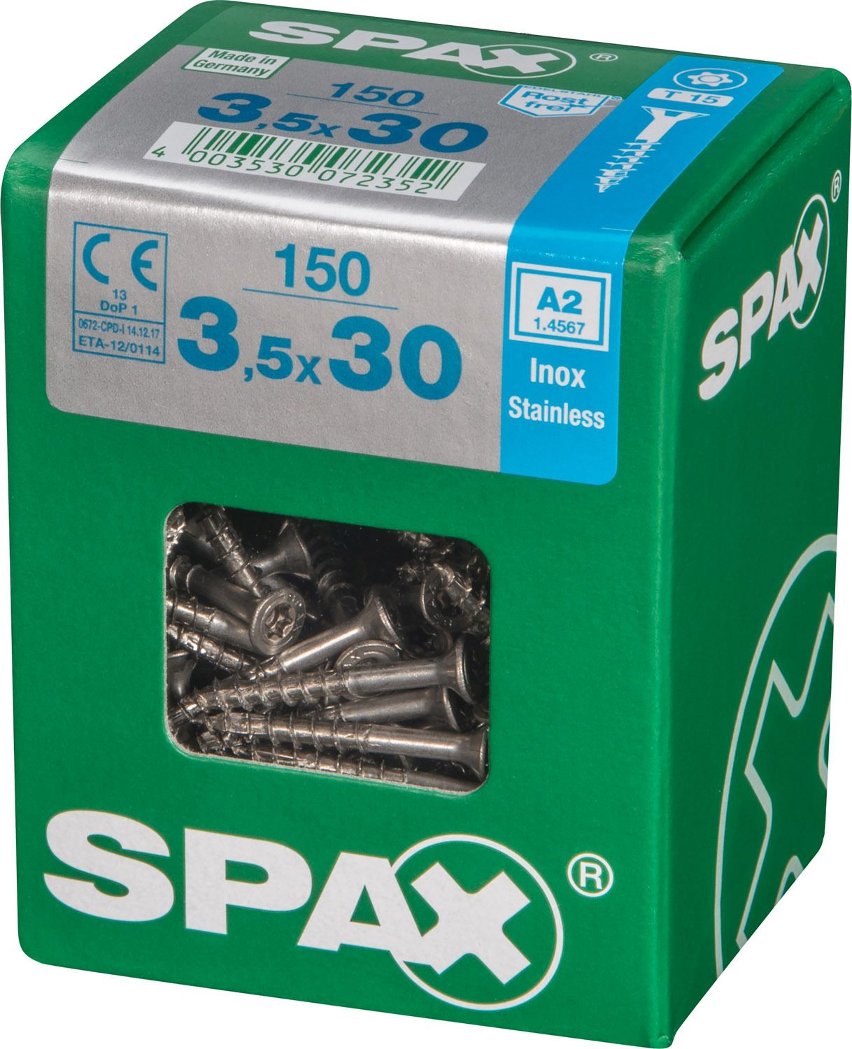 PLANA SPAX T-STAR PLUS T15 A2 INOXIDABLE L 150 UD.