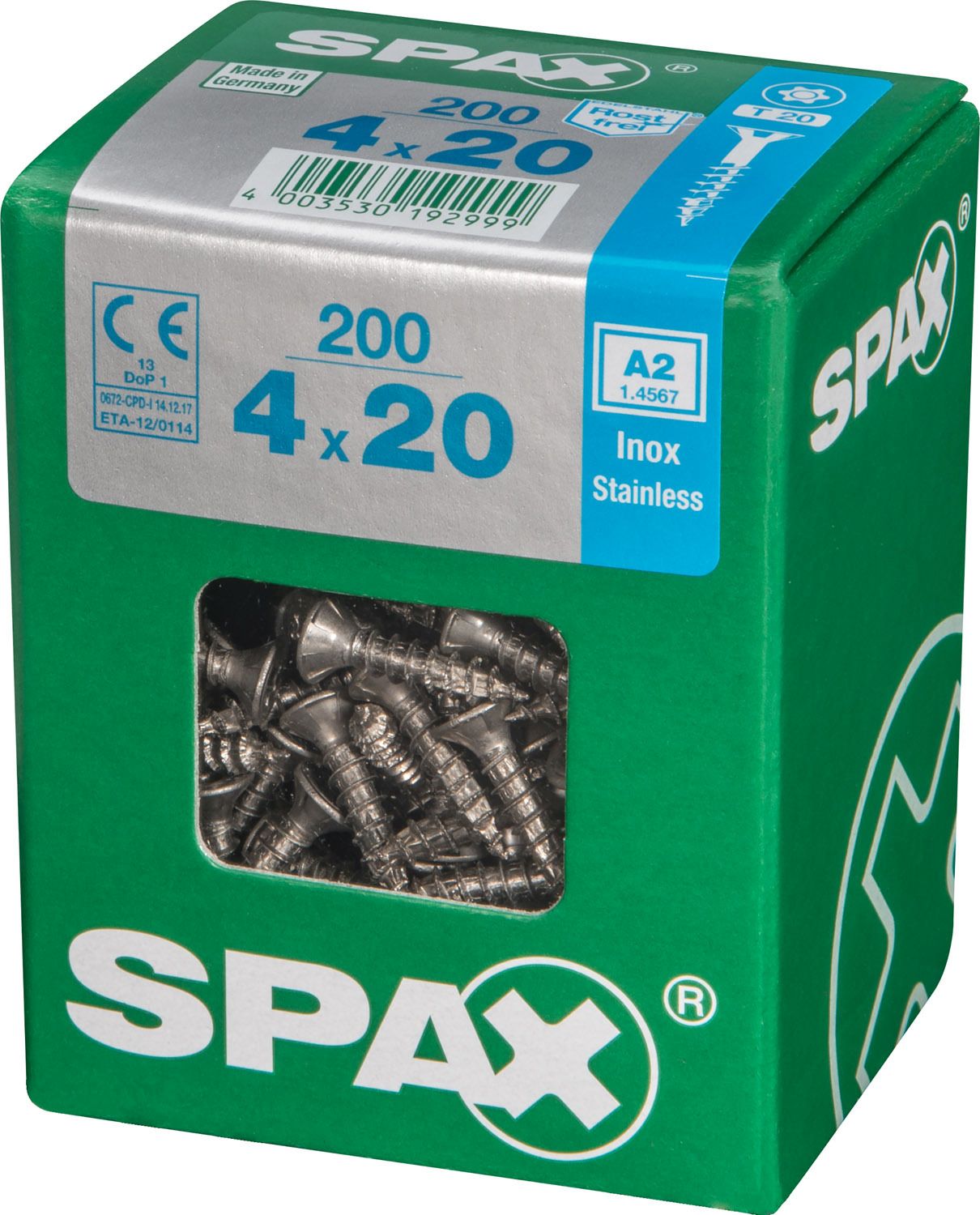 PLANA SPAX T-STAR PLUS T20 A2 INOXIDABLE L 200 UD.