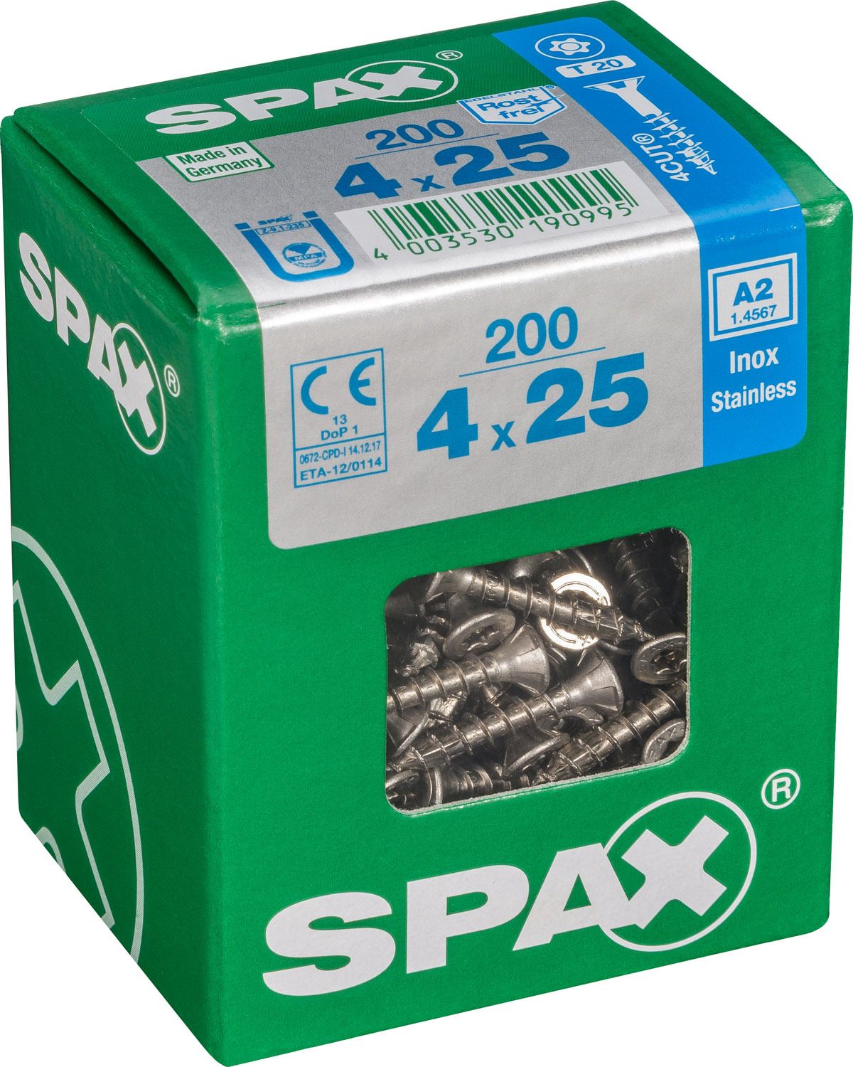 PLANA SPAX T-STAR PLUS T20 A2 INOXIDABLE L 200 UD.
