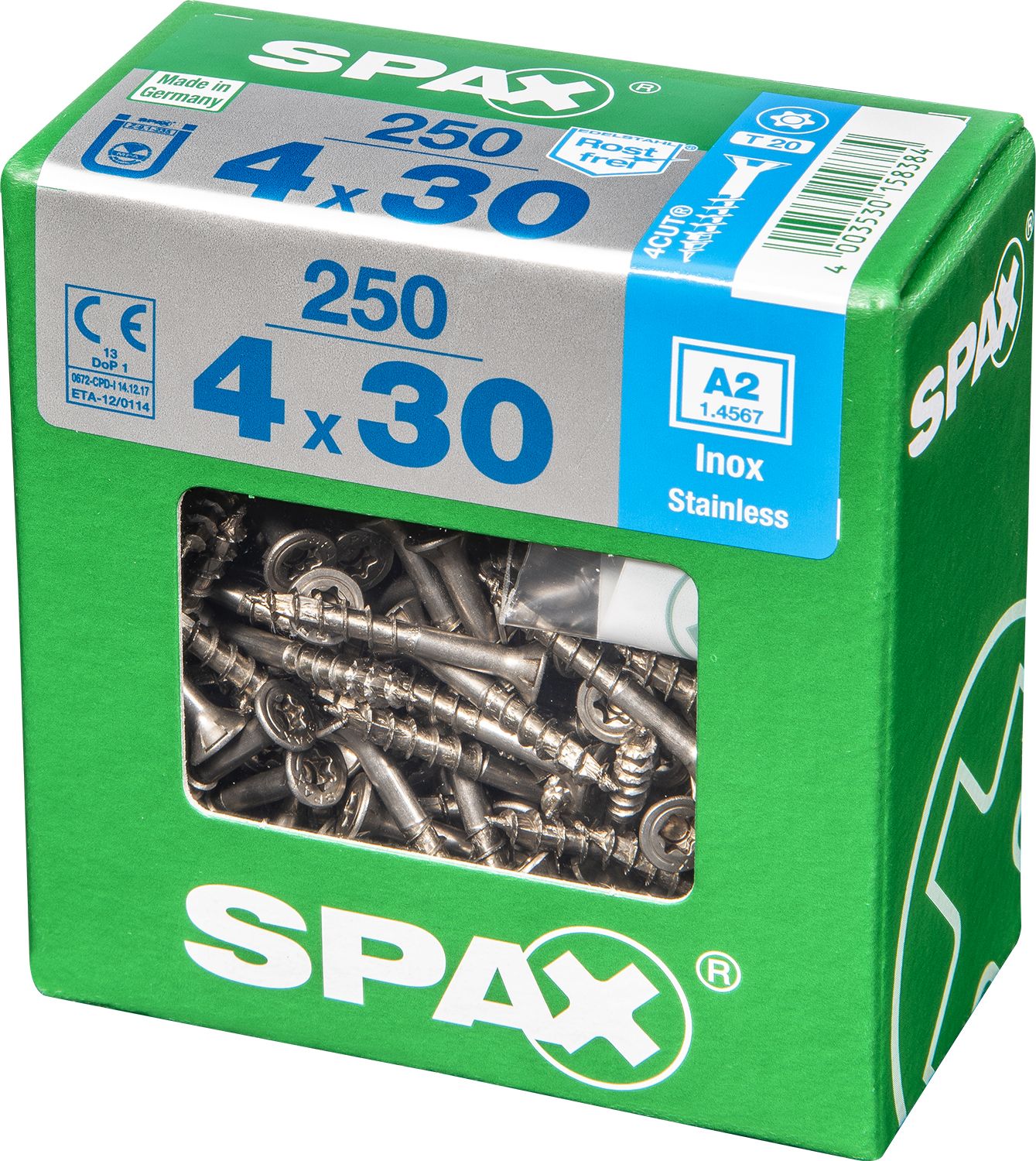 PLANA SPAX T-STAR PLUS T20 A2 INOXIDABLE XL 250 UD.
