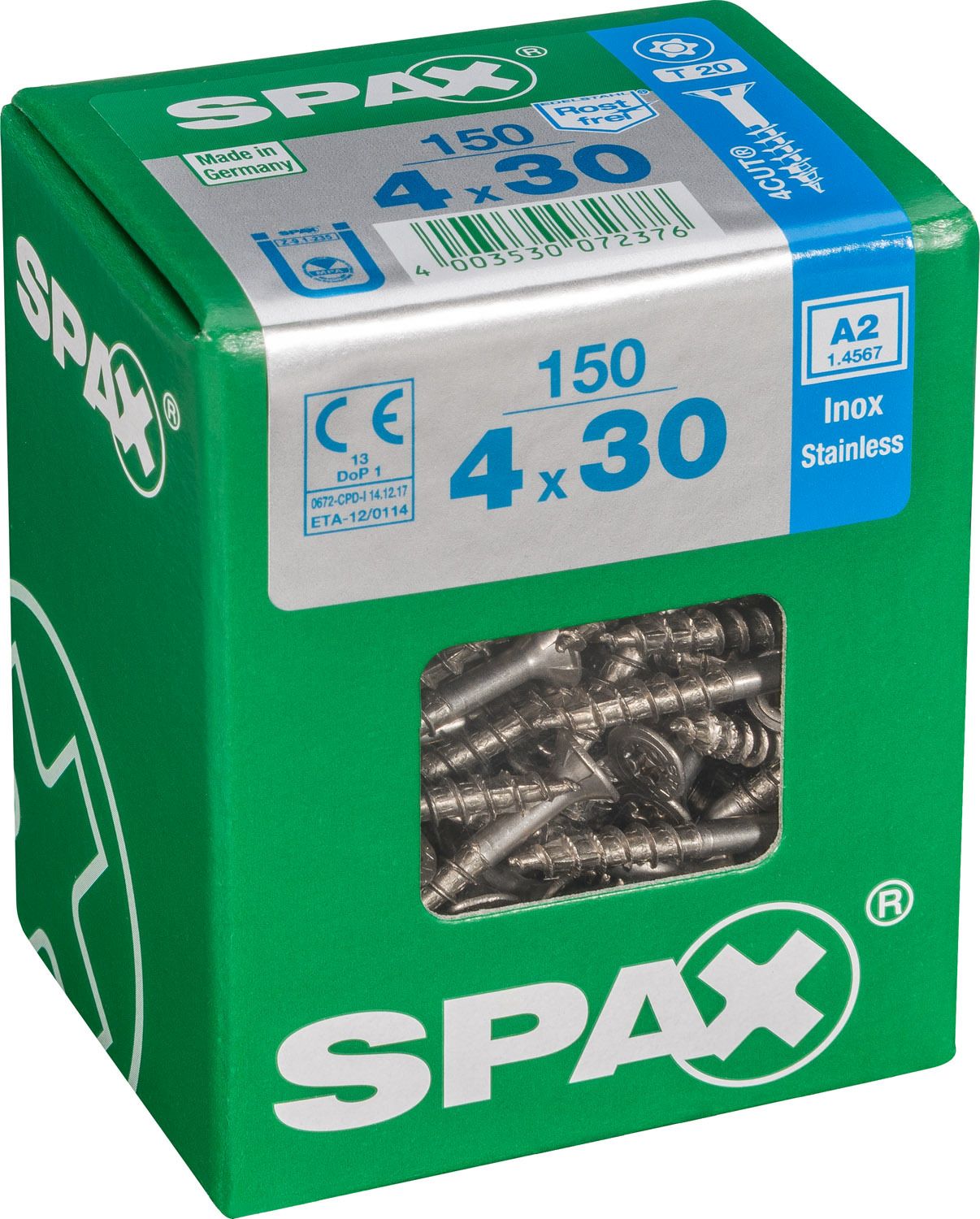 PLANA SPAX T-STAR PLUS T20 A2 INOXIDABLE L 150 UD.
