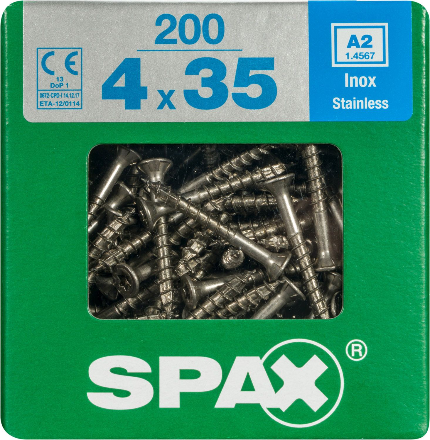 PLANA SPAX T-STAR PLUS T20 A2 INOXIDABLE XL 200 UD.