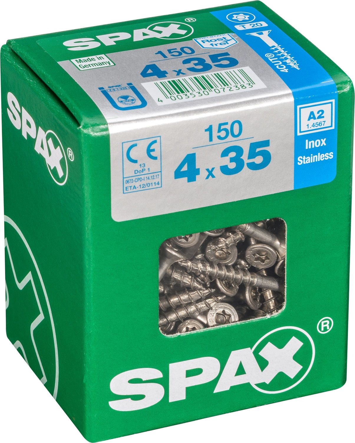 PLANA SPAX T-STAR PLUS T20 A2 INOXIDABLE L 150 UD.