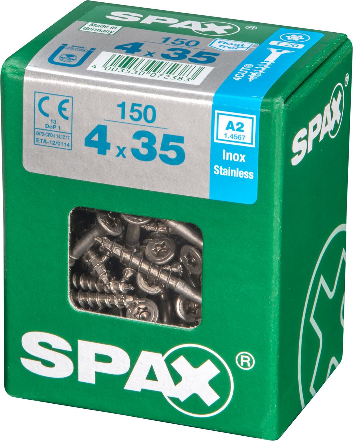PLANA SPAX T-STAR PLUS T20 A2 INOXIDABLE L 150 UD.