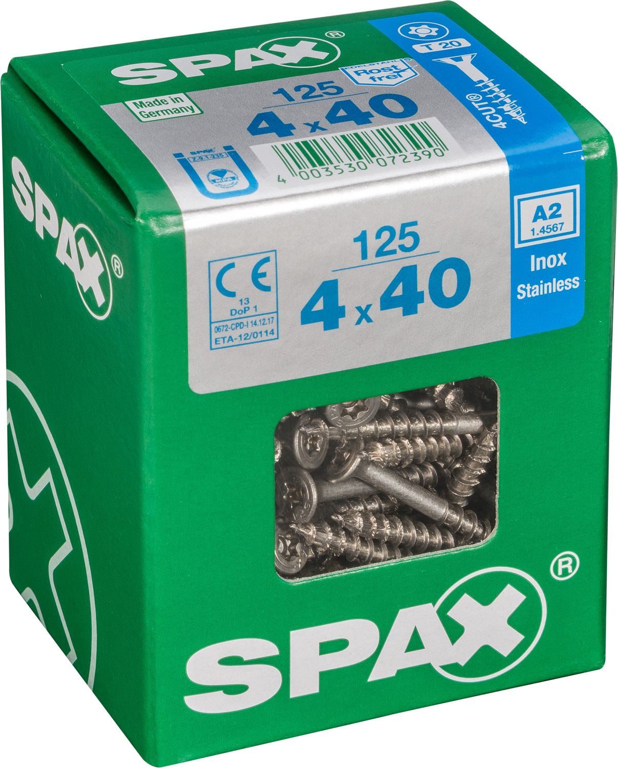 PLANA SPAX T-STAR PLUS T20 A2 INOXIDABLE L 125 UD.