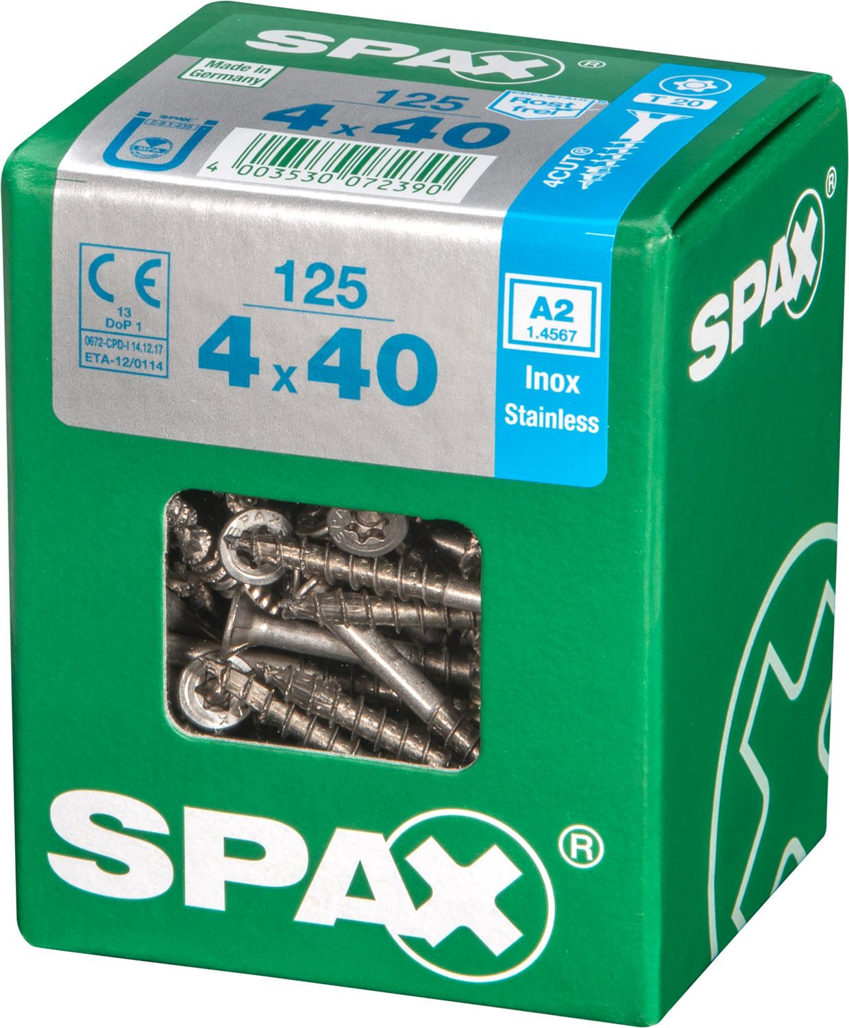 PLANA SPAX T-STAR PLUS T20 A2 INOXIDABLE L 125 UD.
