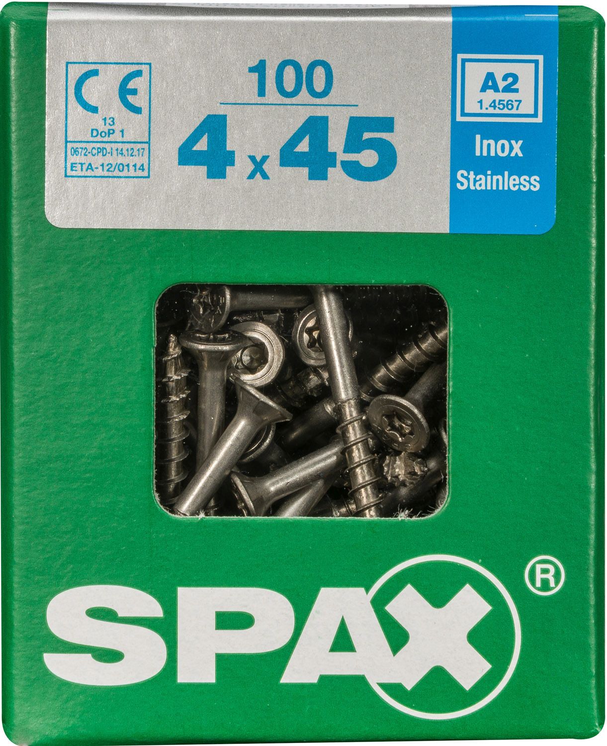 PLANA SPAX T-STAR PLUS T20 A2 INOXIDABLE L 100 UD.