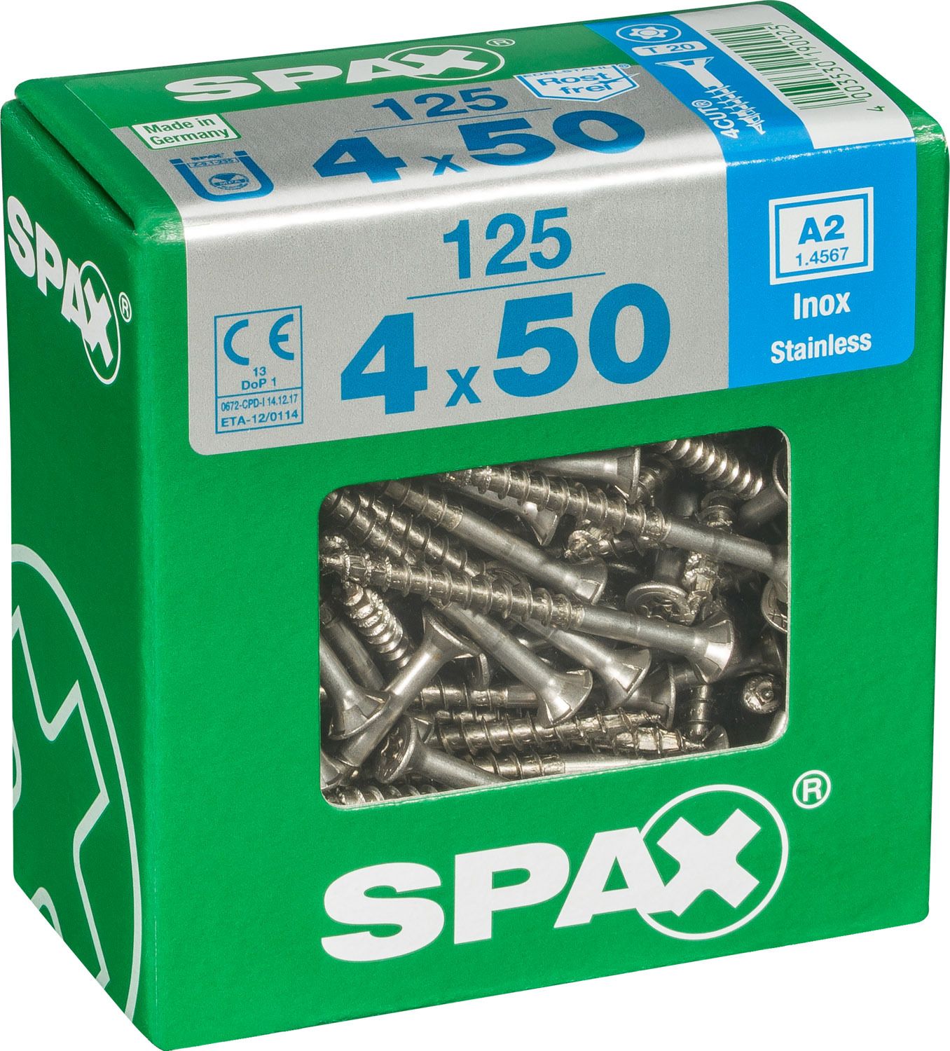PLANA SPAX T-STAR PLUS T20 A2 INOXIDABLE XL 125 UD.
