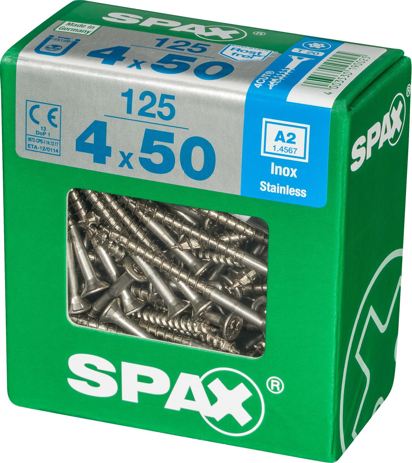 PLANA SPAX T-STAR PLUS T20 A2 INOXIDABLE XL 125 UD.