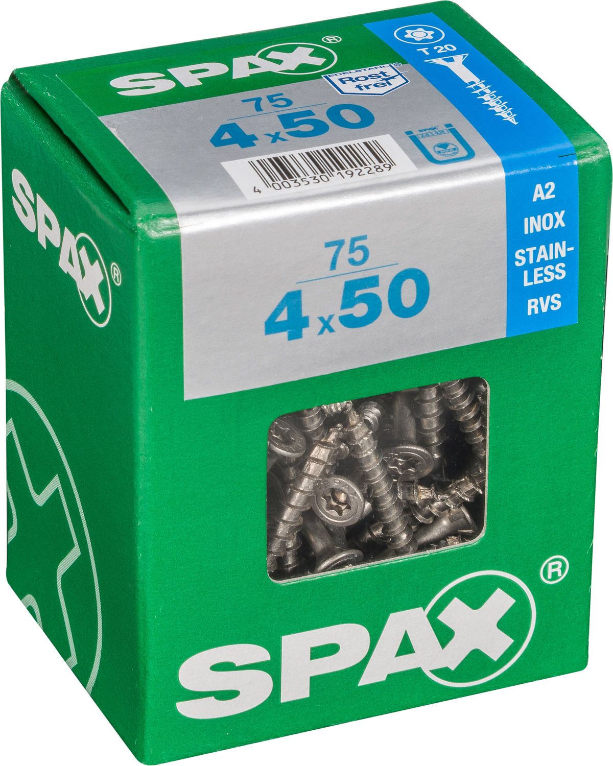 PLANA SPAX T-STAR PLUS T20 A2 INOXIDABLE L 75 UD.