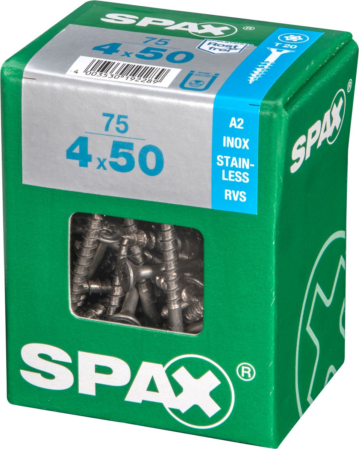 PLANA SPAX T-STAR PLUS T20 A2 INOXIDABLE L 75 UD.