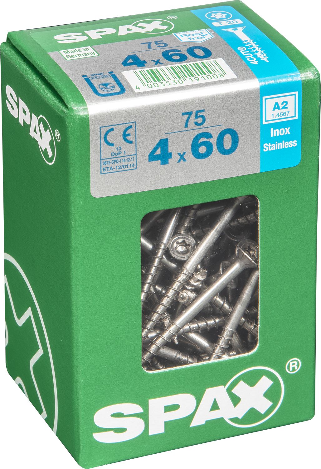 PLANA SPAX T-STAR PLUS T20 A2 INOXIDABLE L 75 UD.