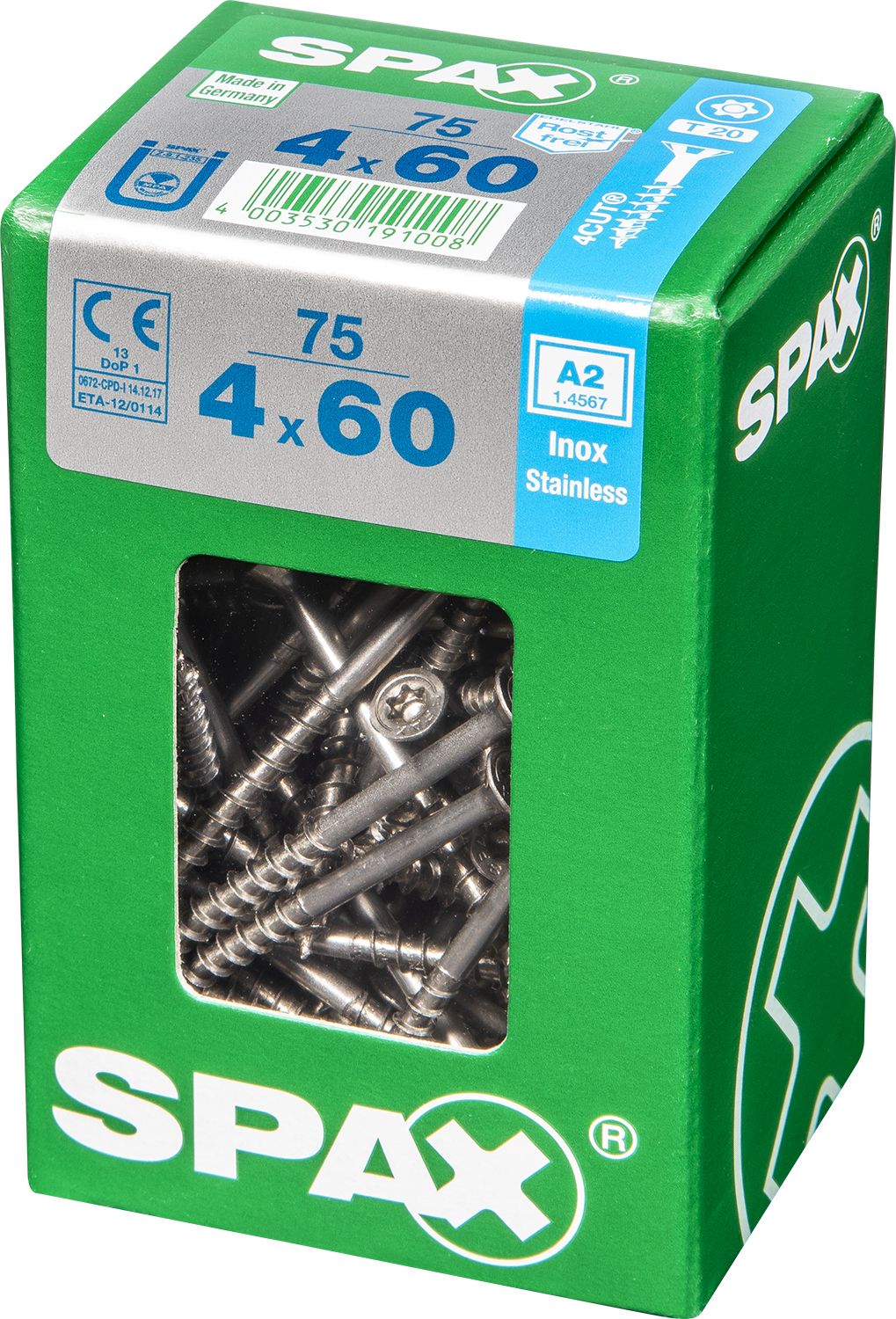 PLANA SPAX T-STAR PLUS T20 A2 INOXIDABLE L 75 UD.