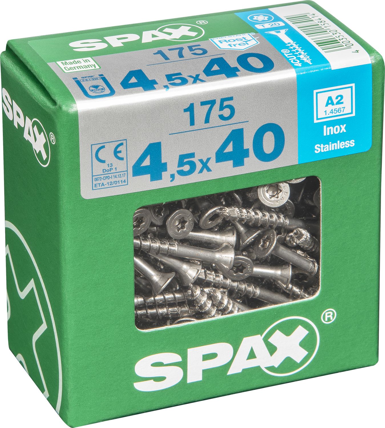 PLANA SPAX T-STAR PLUS T20 A2 INOXIDABLE XL 175 UD.