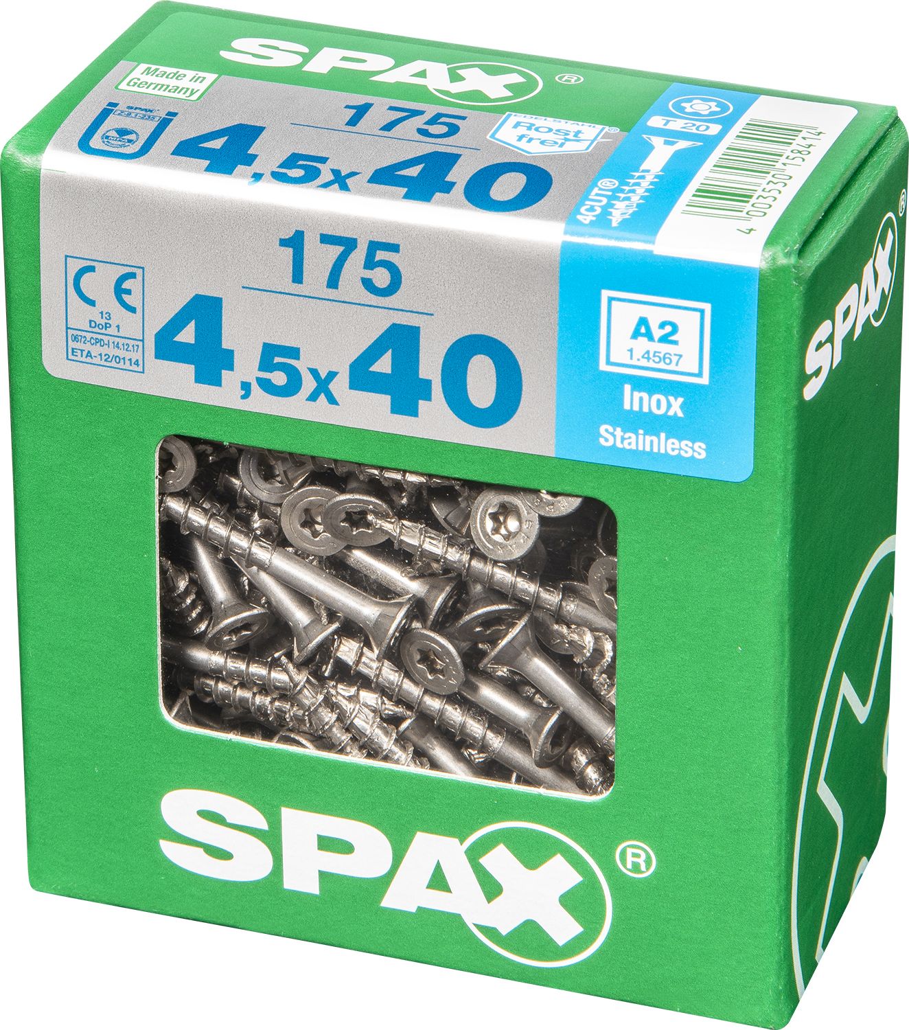 PLANA SPAX T-STAR PLUS T20 A2 INOXIDABLE XL 175 UD.
