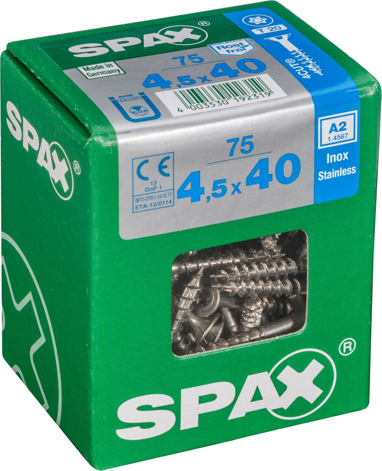 PLANA SPAX T-STAR PLUS T20 A2 INOXIDABLE L 75 UD.