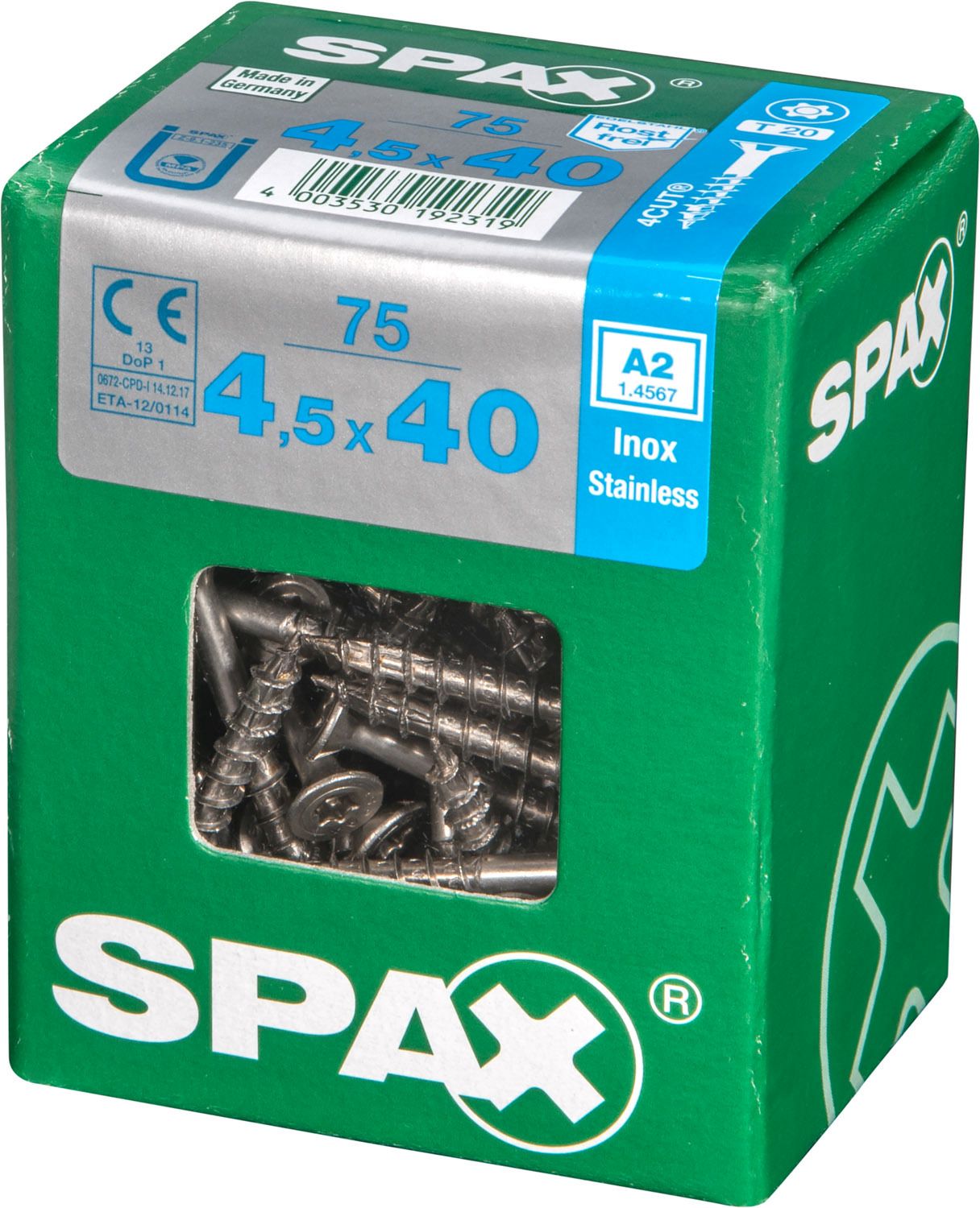 PLANA SPAX T-STAR PLUS T20 A2 INOXIDABLE L 75 UD.